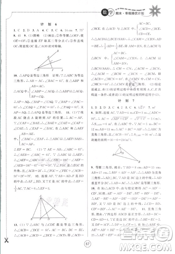 南京大學出版社2021期末寒假提優(yōu)計劃數(shù)學八年級蘇科版答案