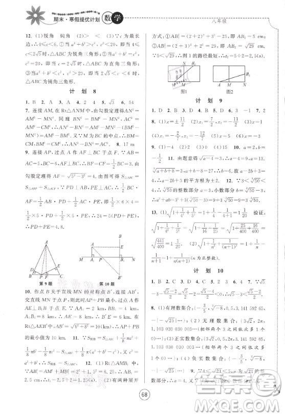 南京大學出版社2021期末寒假提優(yōu)計劃數(shù)學八年級蘇科版答案