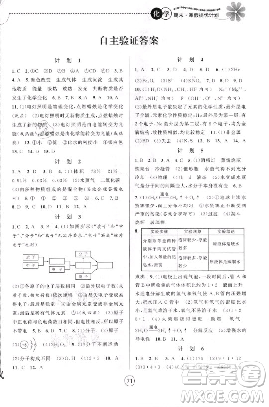 南京大學(xué)出版社2021期末寒假提優(yōu)計劃化學(xué)九年級人教版答案