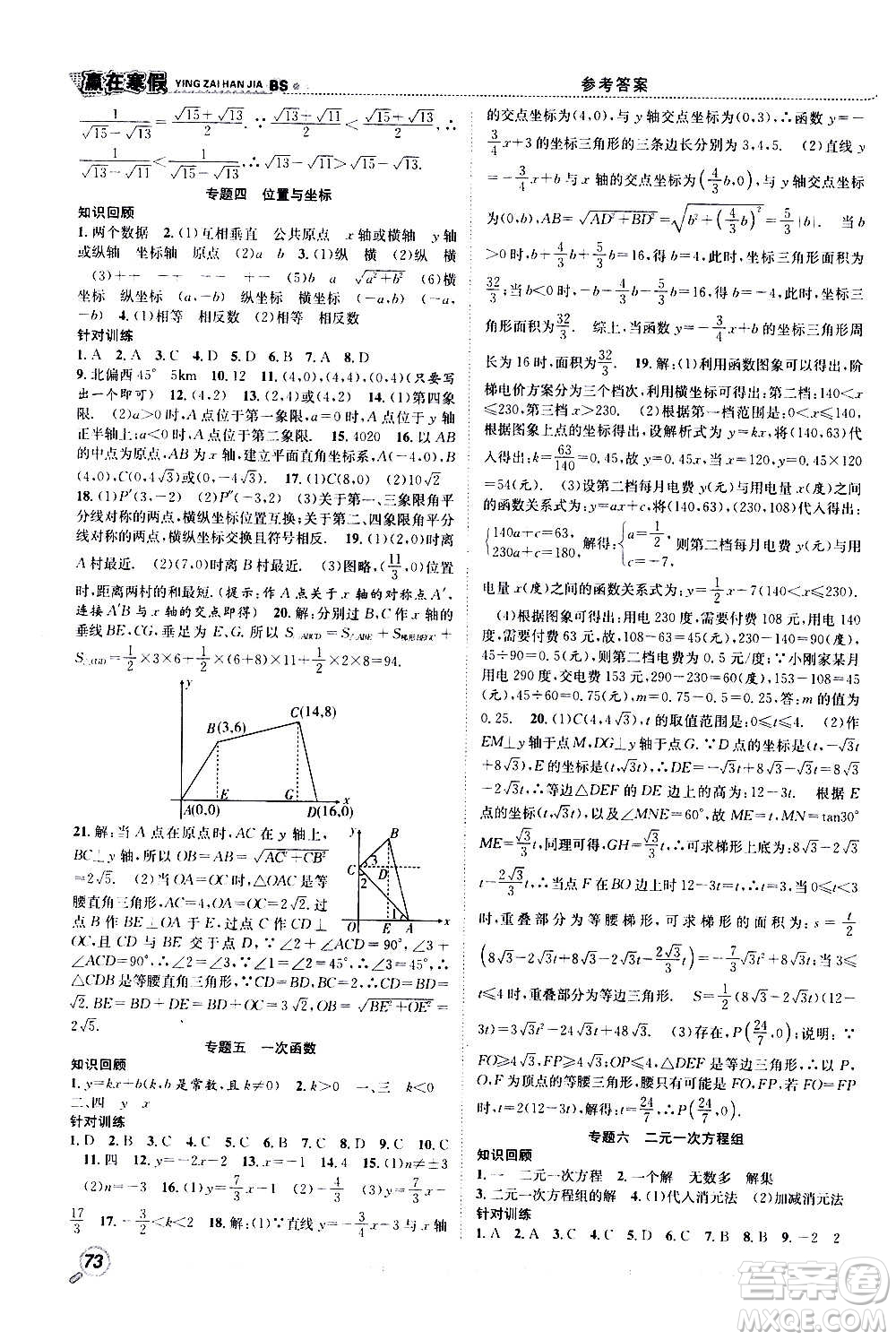 合肥工業(yè)大學(xué)出版社2021寒假學(xué)期總復(fù)習(xí)贏在寒假銜接教材八年級數(shù)學(xué)BS北師版答案