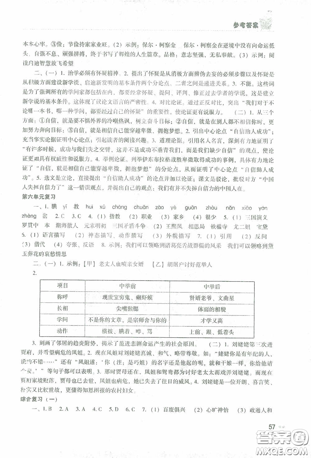 湖南教育出版社2021寒假作業(yè)九年級(jí)語(yǔ)文答案