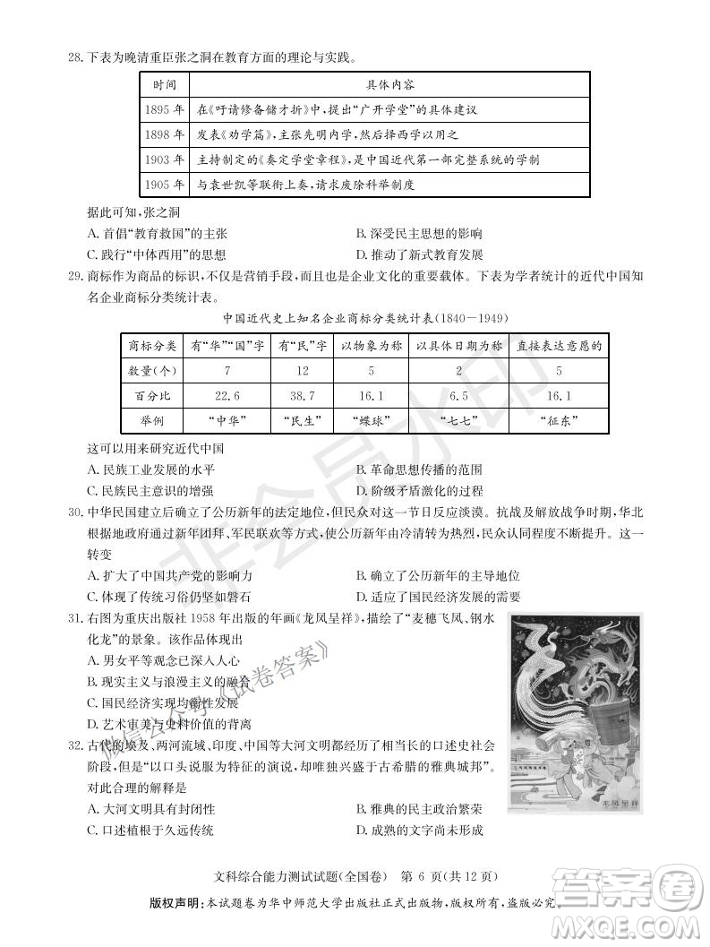 華大新高考聯(lián)盟2021屆高三1月教學(xué)質(zhì)量測(cè)評(píng)文科綜合試題及答案