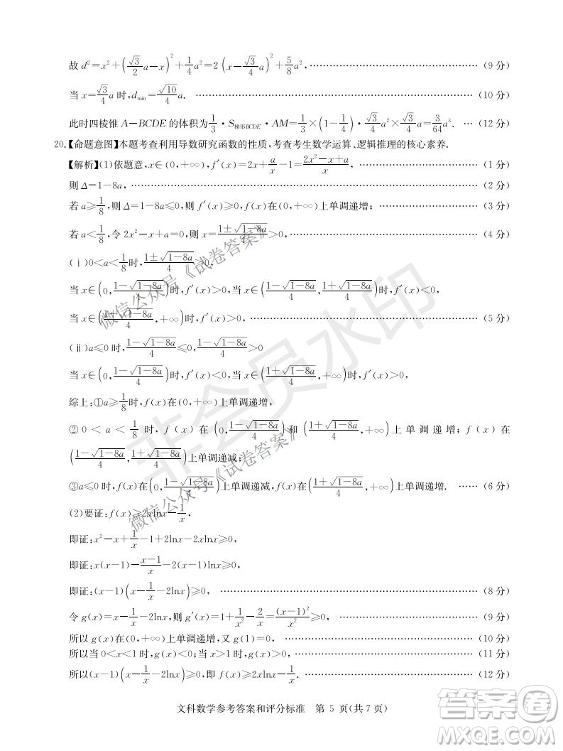 華大新高考聯(lián)盟2021屆高三1月教學質(zhì)量測評文科數(shù)學試題及答案