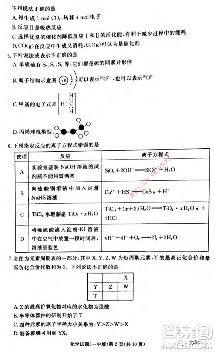 炎德英才大聯(lián)考長(zhǎng)沙市一中2021屆高三月考試卷六化學(xué)試題及答案