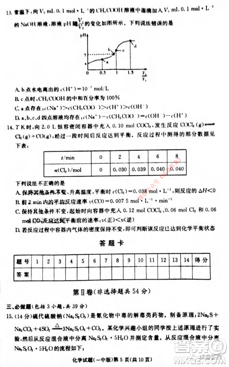 炎德英才大聯(lián)考長(zhǎng)沙市一中2021屆高三月考試卷六化學(xué)試題及答案