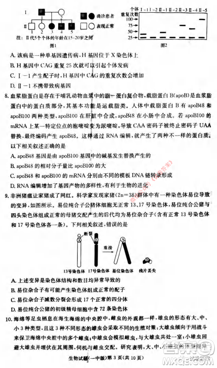 炎德英才大聯(lián)考長(zhǎng)沙市一中2021屆高三月考試卷六生物試題及答案