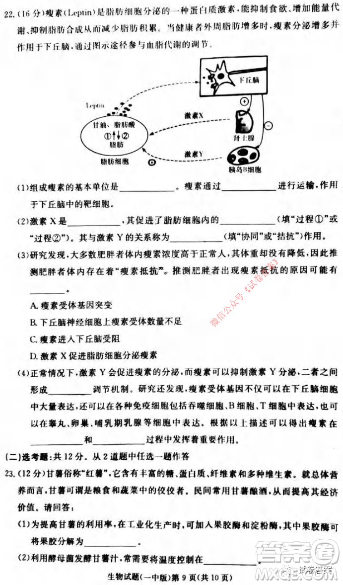 炎德英才大聯(lián)考長(zhǎng)沙市一中2021屆高三月考試卷六生物試題及答案