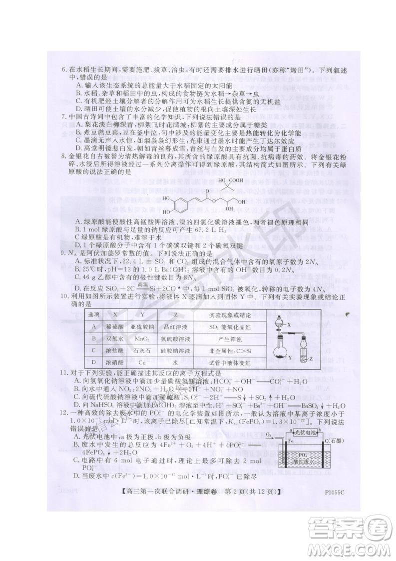 2021年高考桂林市第一次聯(lián)考調(diào)研考試高三理綜試題及答案