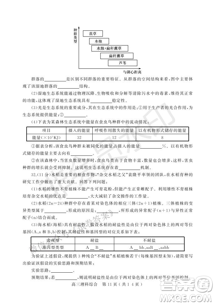 許昌濟(jì)源平頂山2021年高三第一次質(zhì)量檢測理科綜合試題及答案