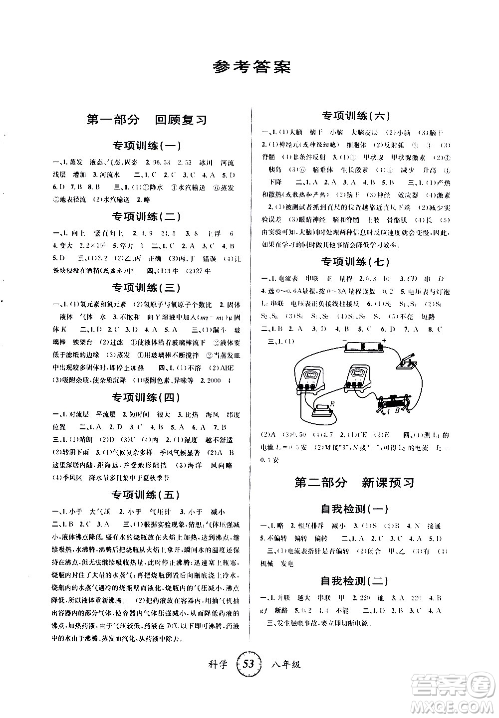 浙江科學(xué)技術(shù)出版社2021年第三學(xué)期寒假銜接八年級(jí)科學(xué)浙教版答案