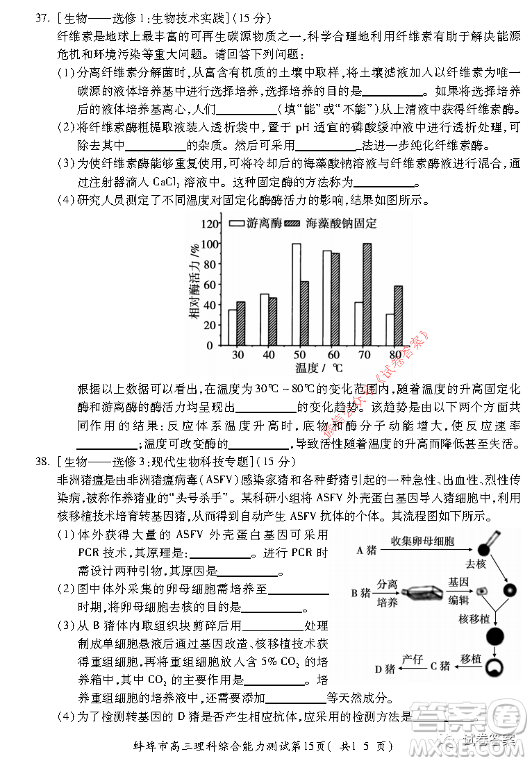 蚌埠市2021屆高三年級第二次教學(xué)質(zhì)量檢查考試?yán)砜凭C合試題及答案