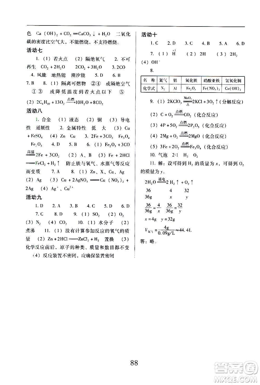 晨光出版社2021云南省標(biāo)準(zhǔn)教輔初中寒假快樂提升九年級理科綜合答案