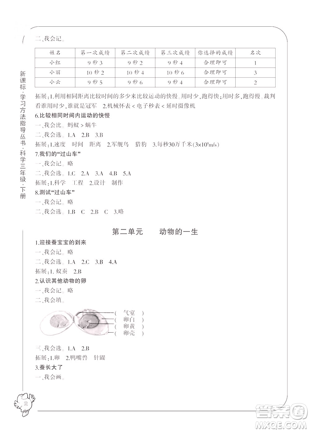 寧波出版社2021新課標(biāo)學(xué)習(xí)方法指導(dǎo)叢書科學(xué)三年級下冊答案