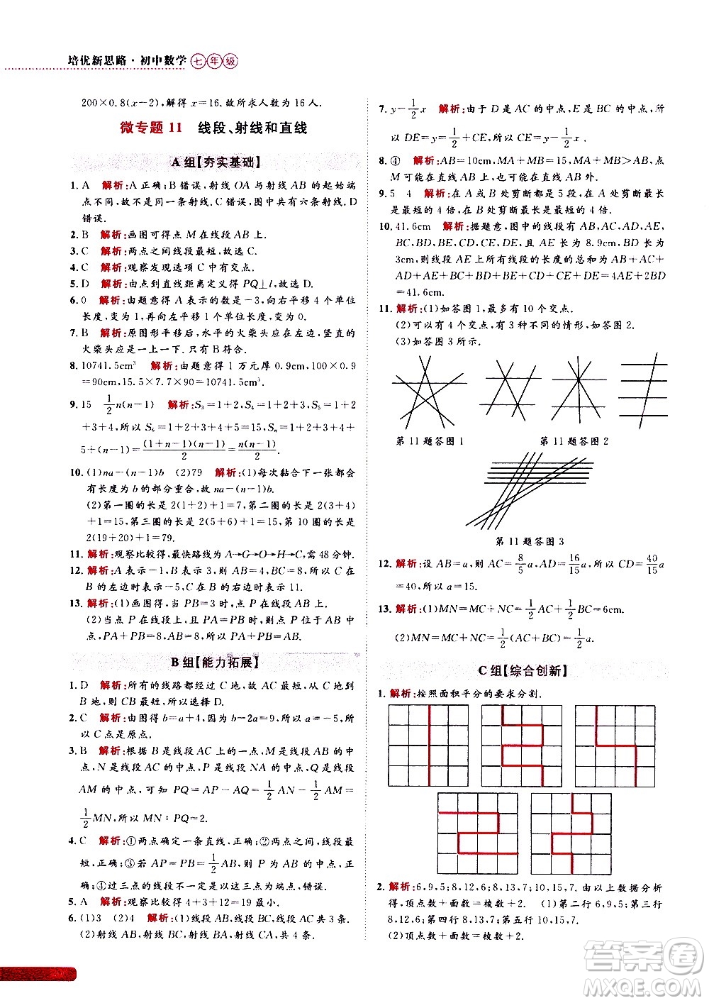 浙江大學(xué)出版社2021年培優(yōu)新思路初中數(shù)學(xué)七年級(jí)答案