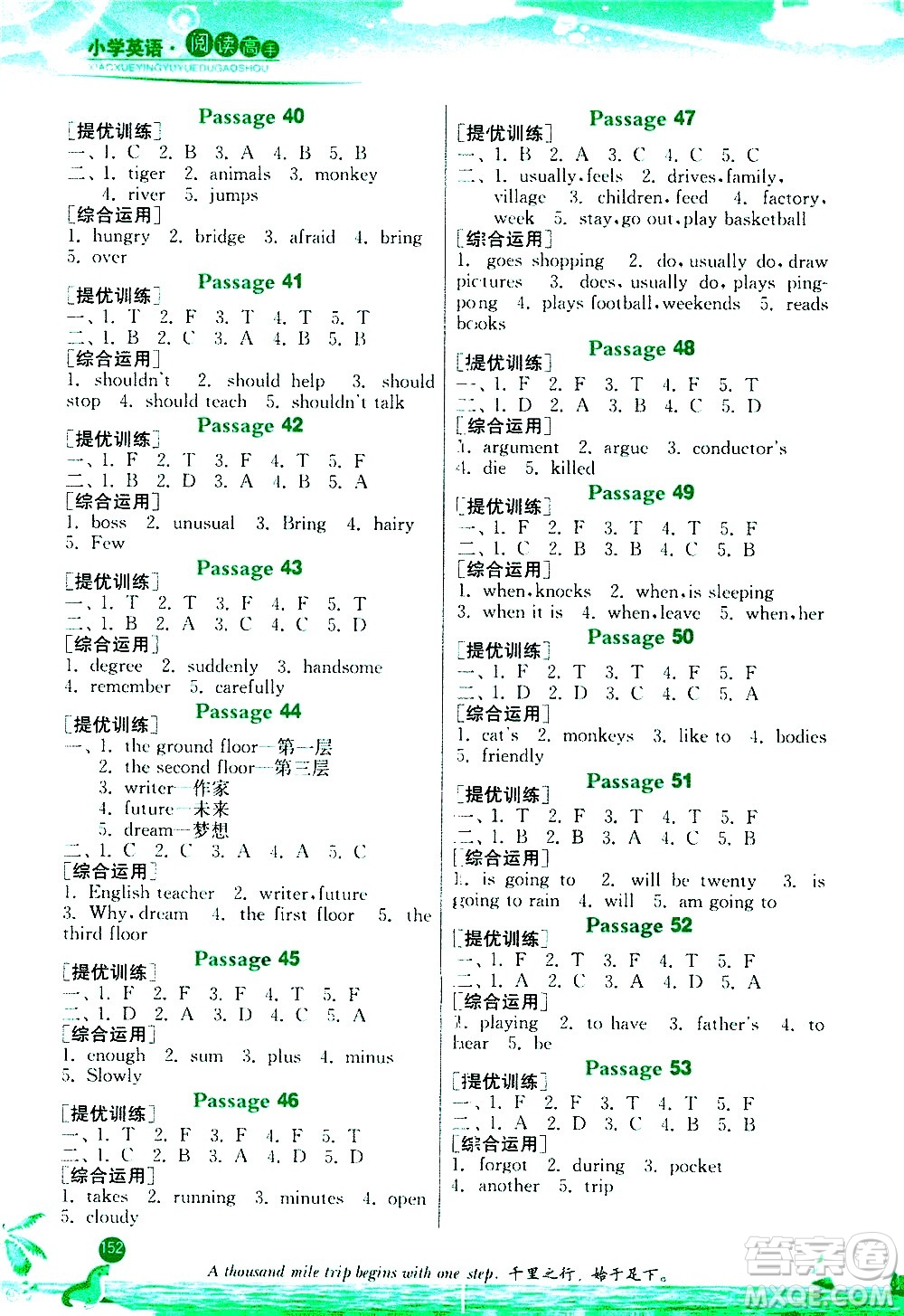 江蘇人民出版社2021實(shí)驗(yàn)班小學(xué)英語(yǔ)閱讀高手新課標(biāo)課外閱讀提優(yōu)訓(xùn)練五年級(jí)答案