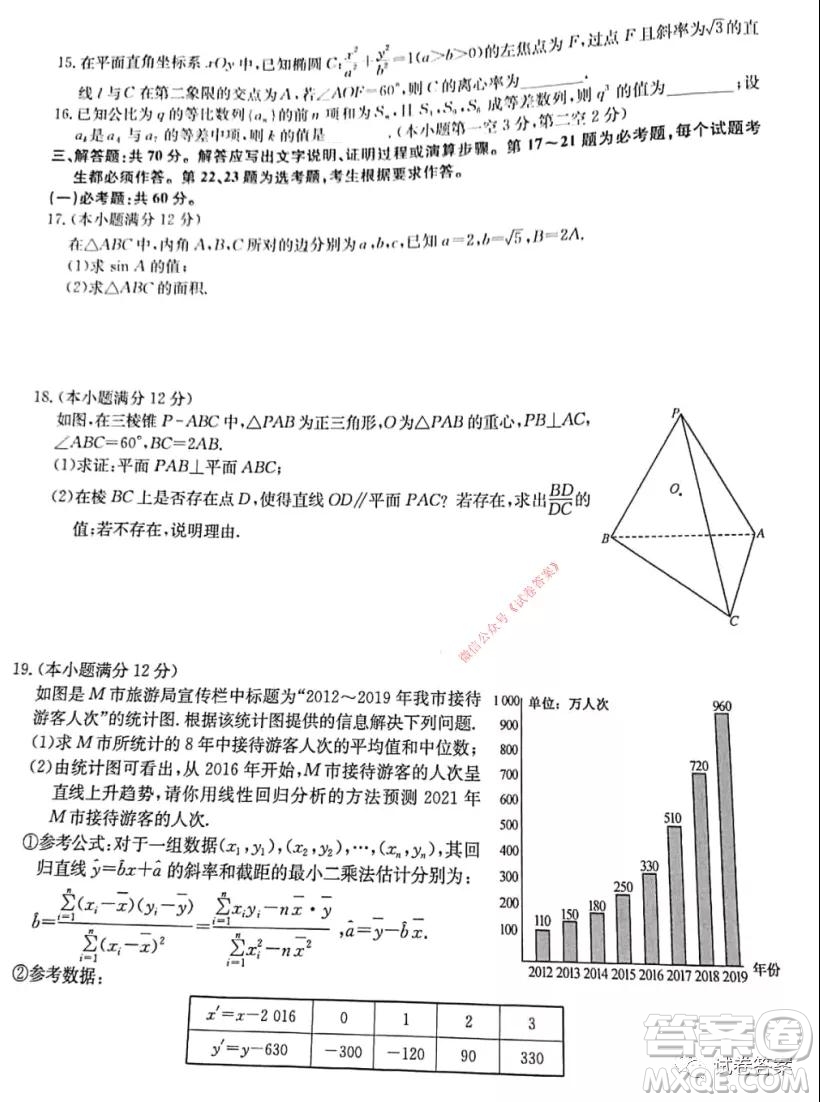 九師聯(lián)盟2020-2021學(xué)年高三2月質(zhì)量檢測文科數(shù)學(xué)試題及答案