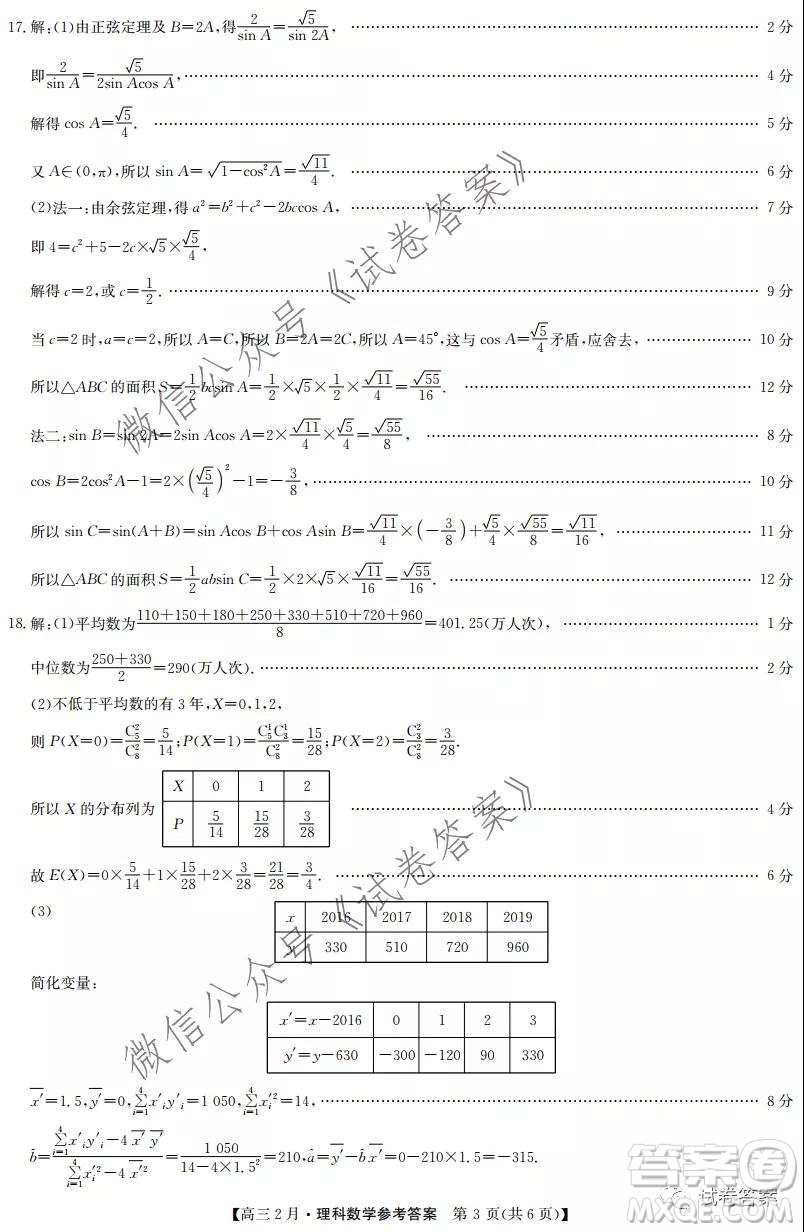 九師聯(lián)盟2020-2021學年高三2月質量檢測理科數(shù)學試題及答案