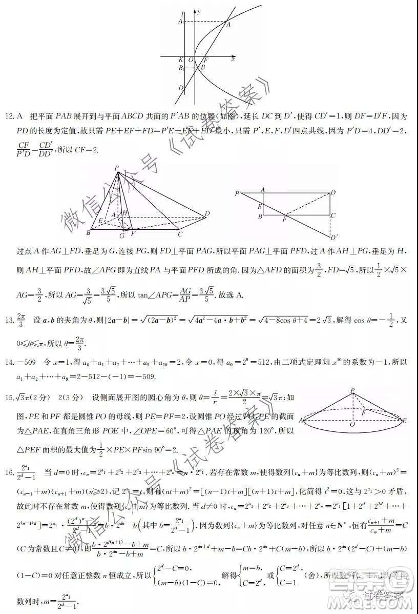 九師聯(lián)盟2020-2021學年高三2月質量檢測理科數(shù)學試題及答案