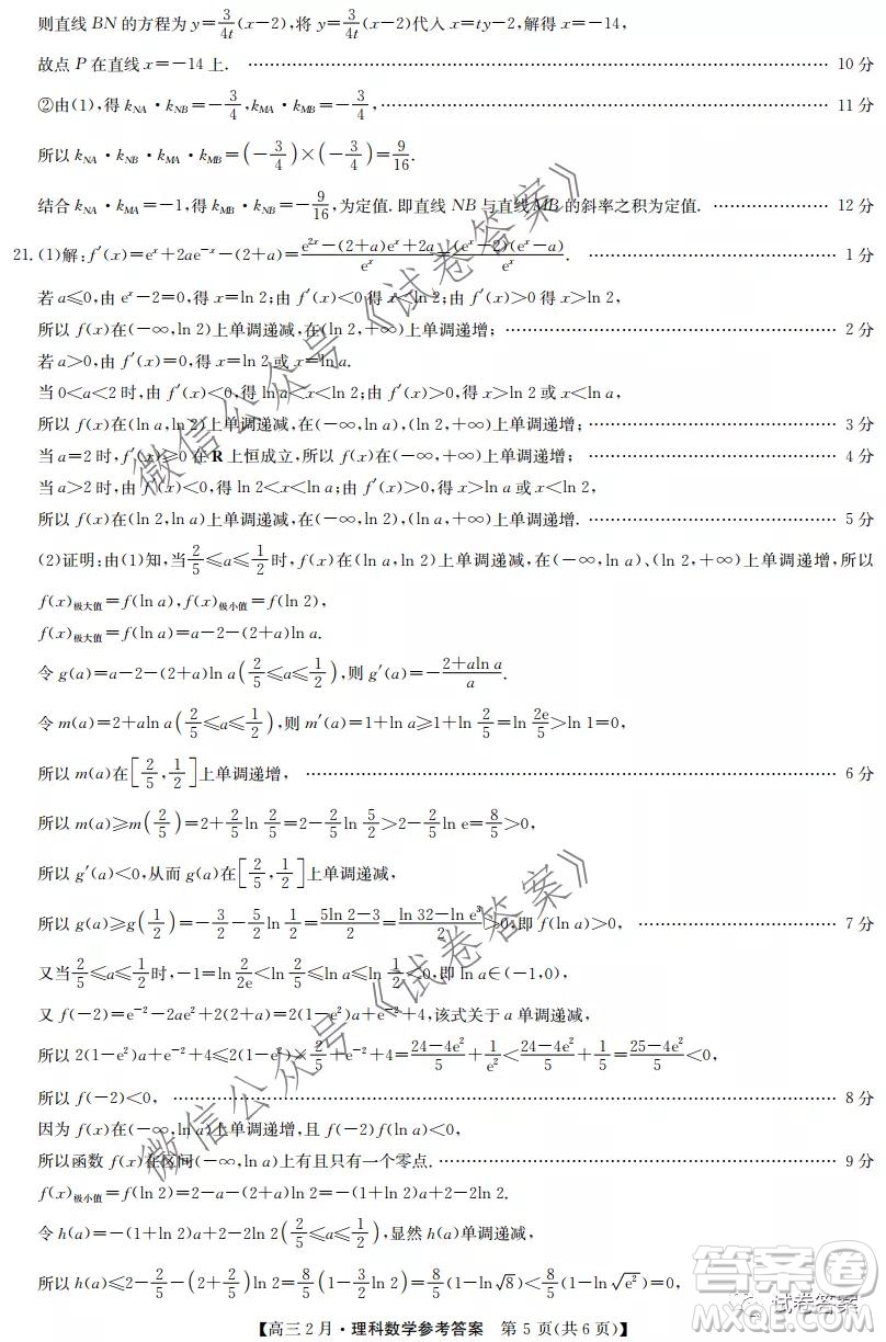 九師聯(lián)盟2020-2021學年高三2月質量檢測理科數(shù)學試題及答案