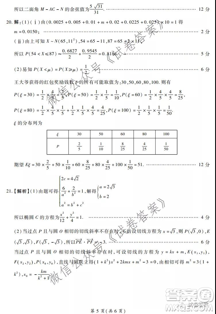 百校聯(lián)盟2021屆高三新高考大聯(lián)考數(shù)學(xué)答案