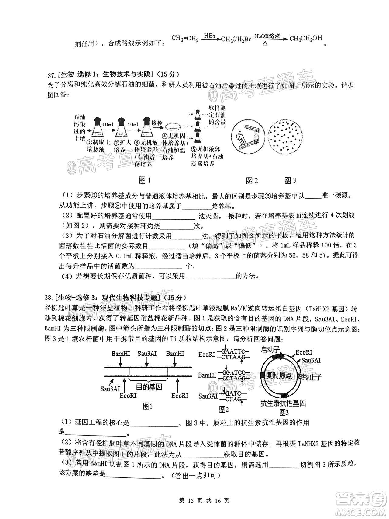 安徽省六校教育研究會2021屆高三聯(lián)考理科綜合能力測試答案