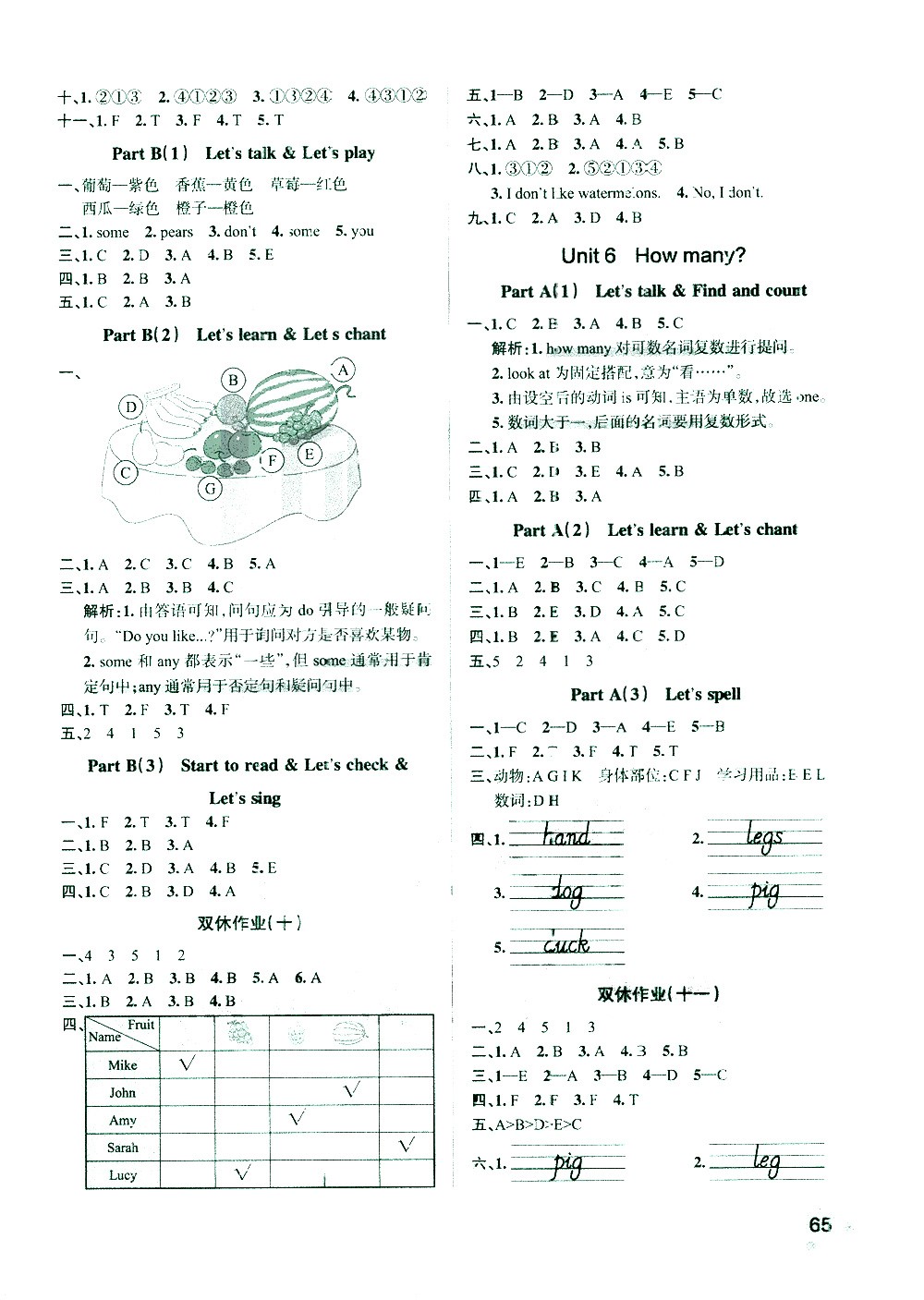 陜西師范大學(xué)出版總社有限公司2021小學(xué)學(xué)霸作業(yè)本英語(yǔ)三年級(jí)下RJ人教版答案