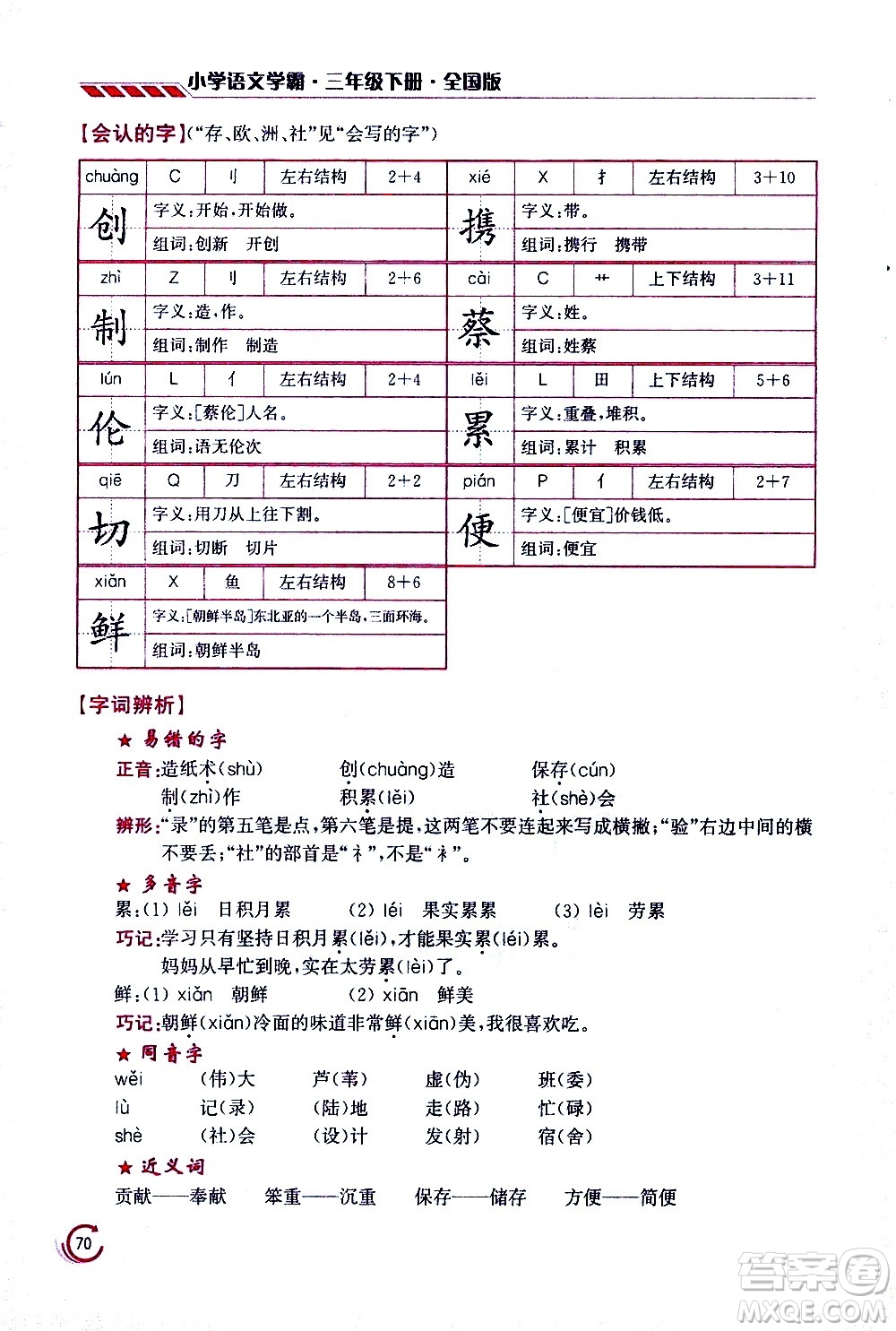 江蘇鳳凰美術(shù)出版社2021小學(xué)語文學(xué)霸三年級下冊全國版答案