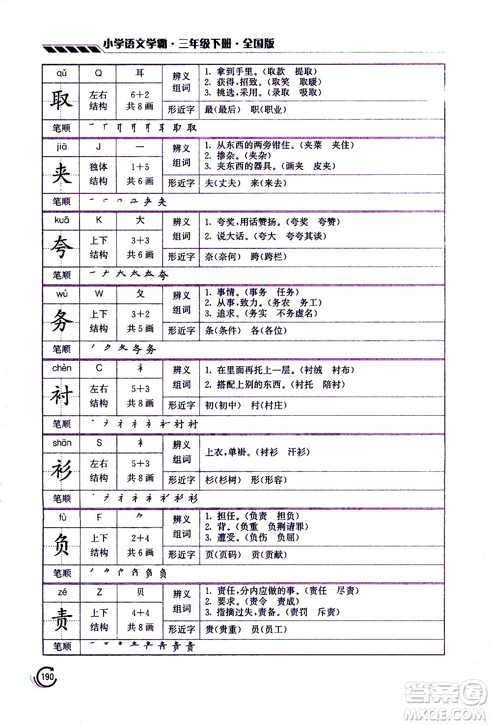 江蘇鳳凰美術(shù)出版社2021小學(xué)語文學(xué)霸三年級下冊全國版答案