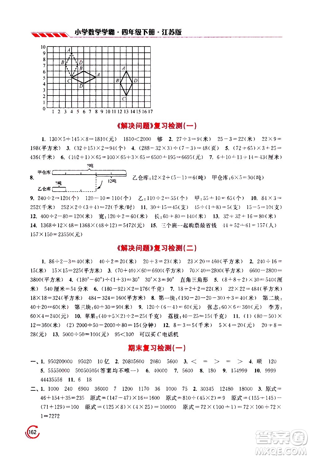 江蘇鳳凰美術(shù)出版社2021小學(xué)數(shù)學(xué)學(xué)霸四年級下冊江蘇版答案