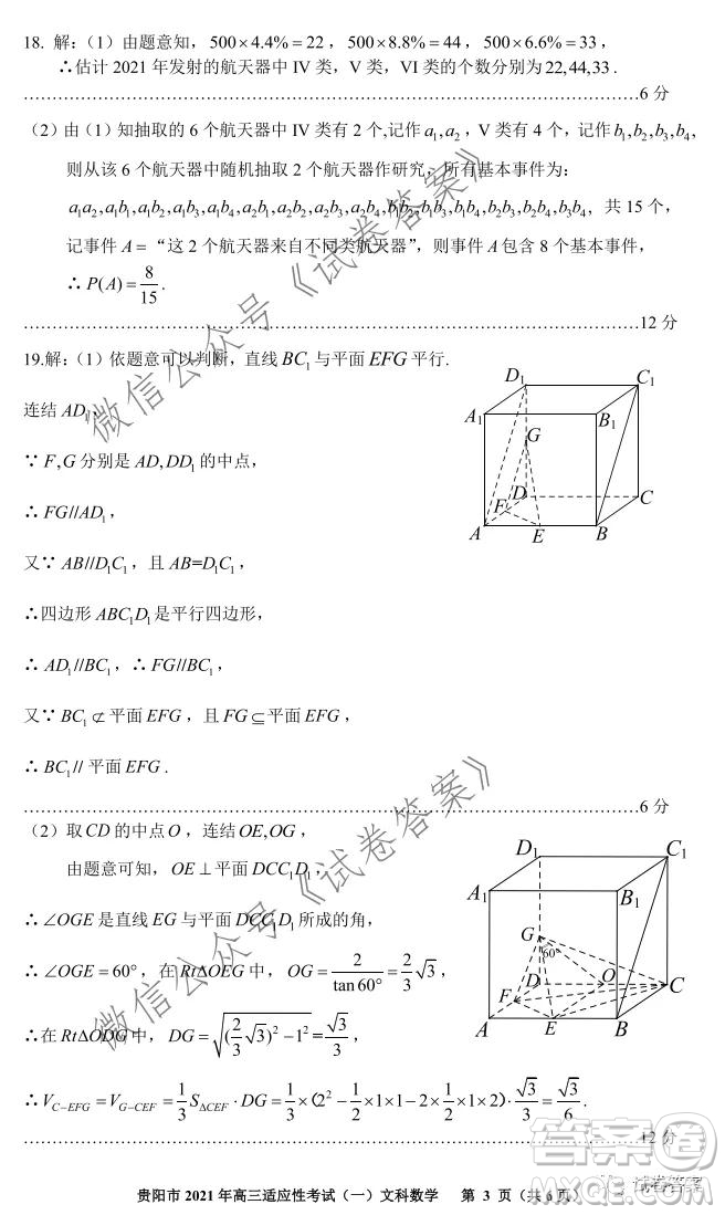 貴陽市銅仁市2021年高三適應(yīng)性考試一文科數(shù)學(xué)試題及答案