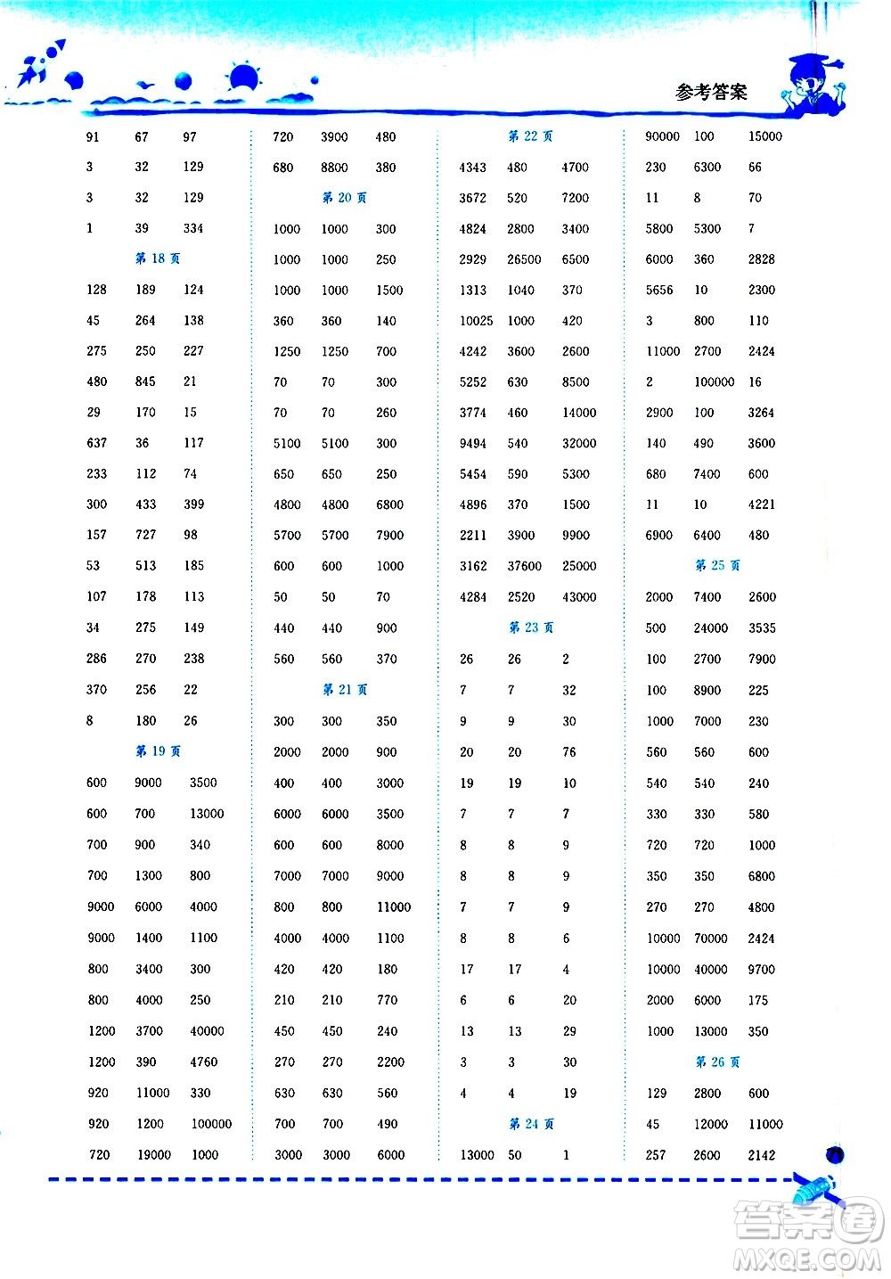 龍門書局2021黃岡小狀元口算速算練習(xí)冊四年級數(shù)學(xué)下冊人教版答案