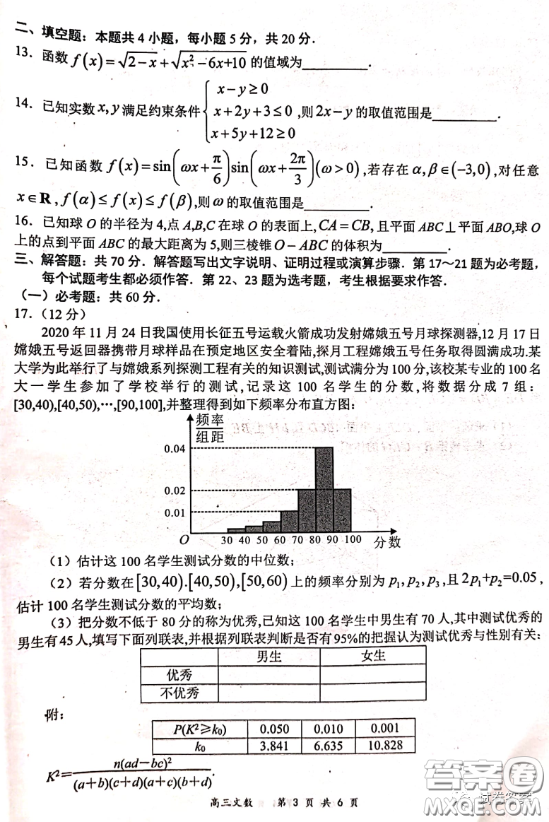 2020-2021學年下學期全國百強名校領軍考試文數試題及答案