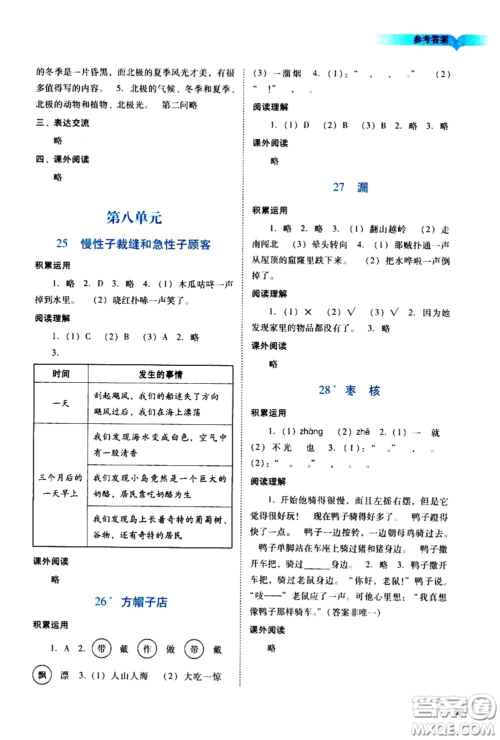 廣州出版社2021陽光學(xué)業(yè)評價(jià)語文三年級下冊人教版答案