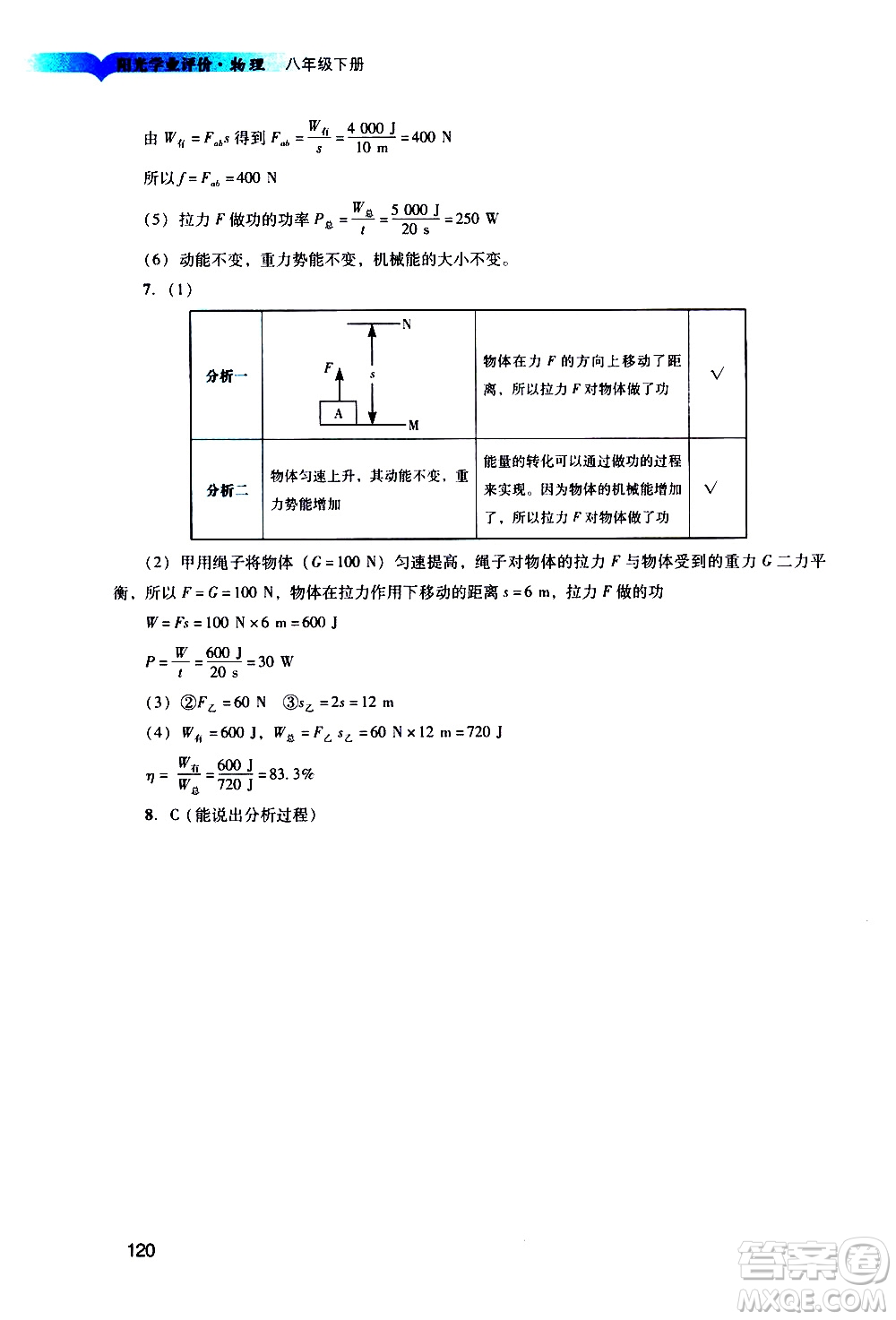 廣州出版社2021陽(yáng)光學(xué)業(yè)評(píng)價(jià)物理八年級(jí)下冊(cè)人教版答案