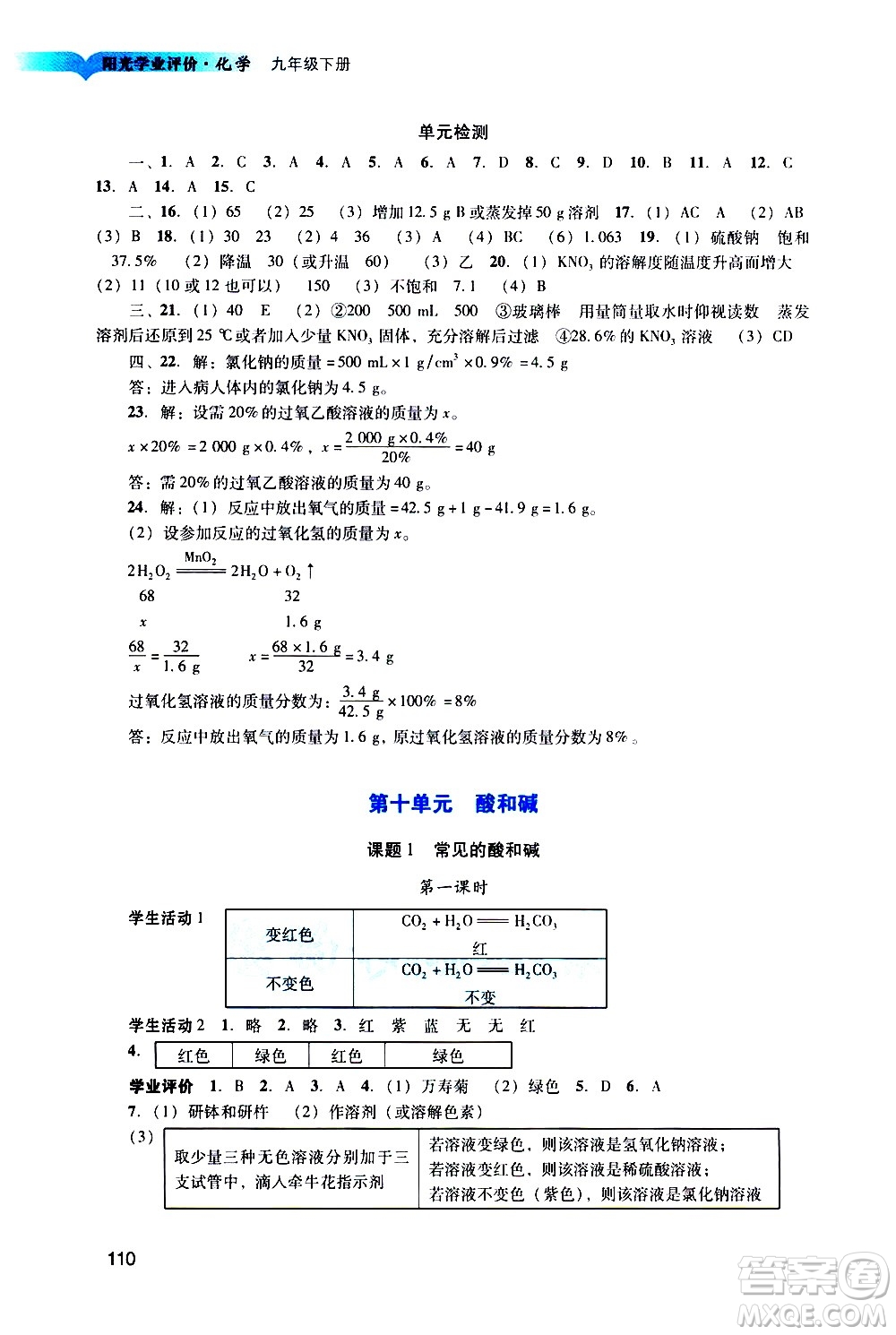 廣州出版社2021陽(yáng)光學(xué)業(yè)評(píng)價(jià)化學(xué)九年級(jí)下冊(cè)人教版答案