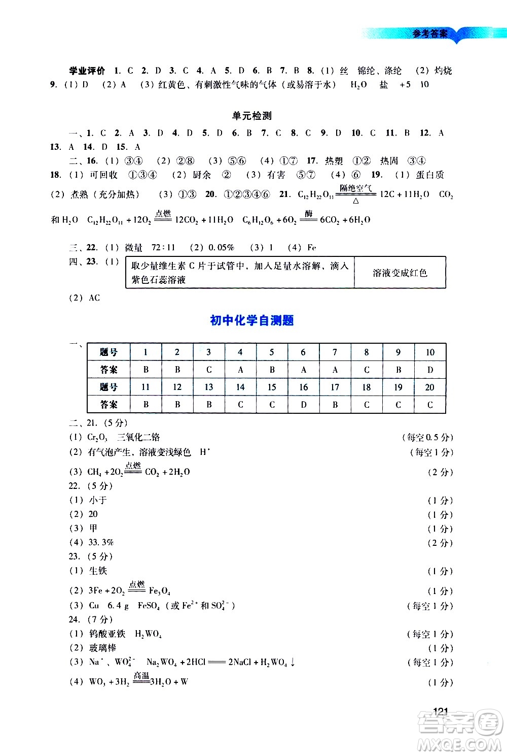 廣州出版社2021陽(yáng)光學(xué)業(yè)評(píng)價(jià)化學(xué)九年級(jí)下冊(cè)人教版答案