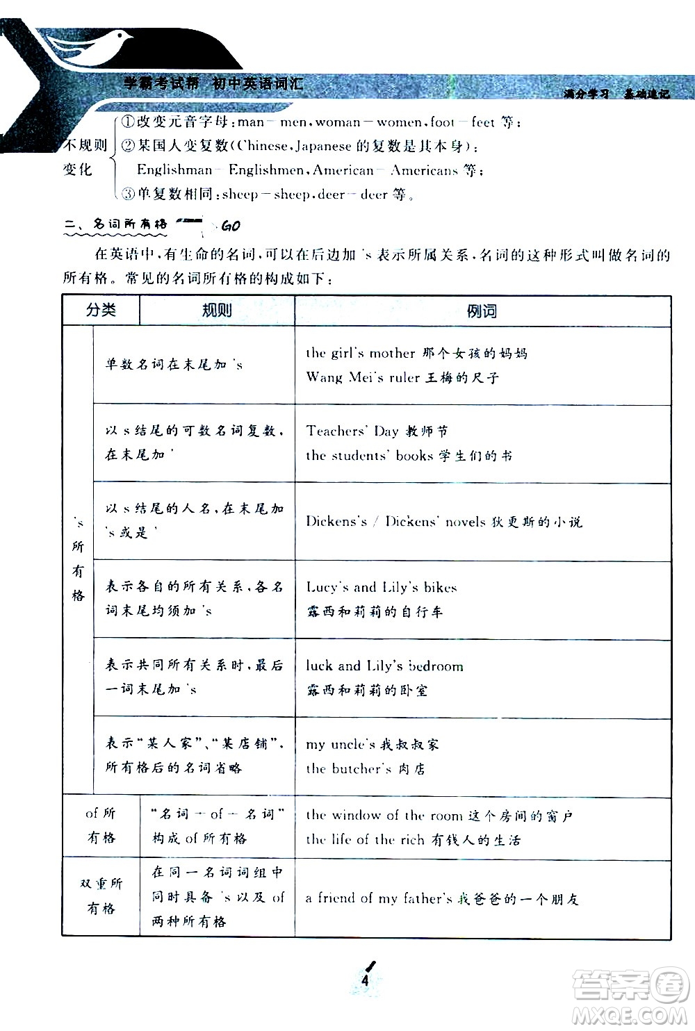 長江出版社2021學(xué)霸考試幫初中英語語法通用版答案