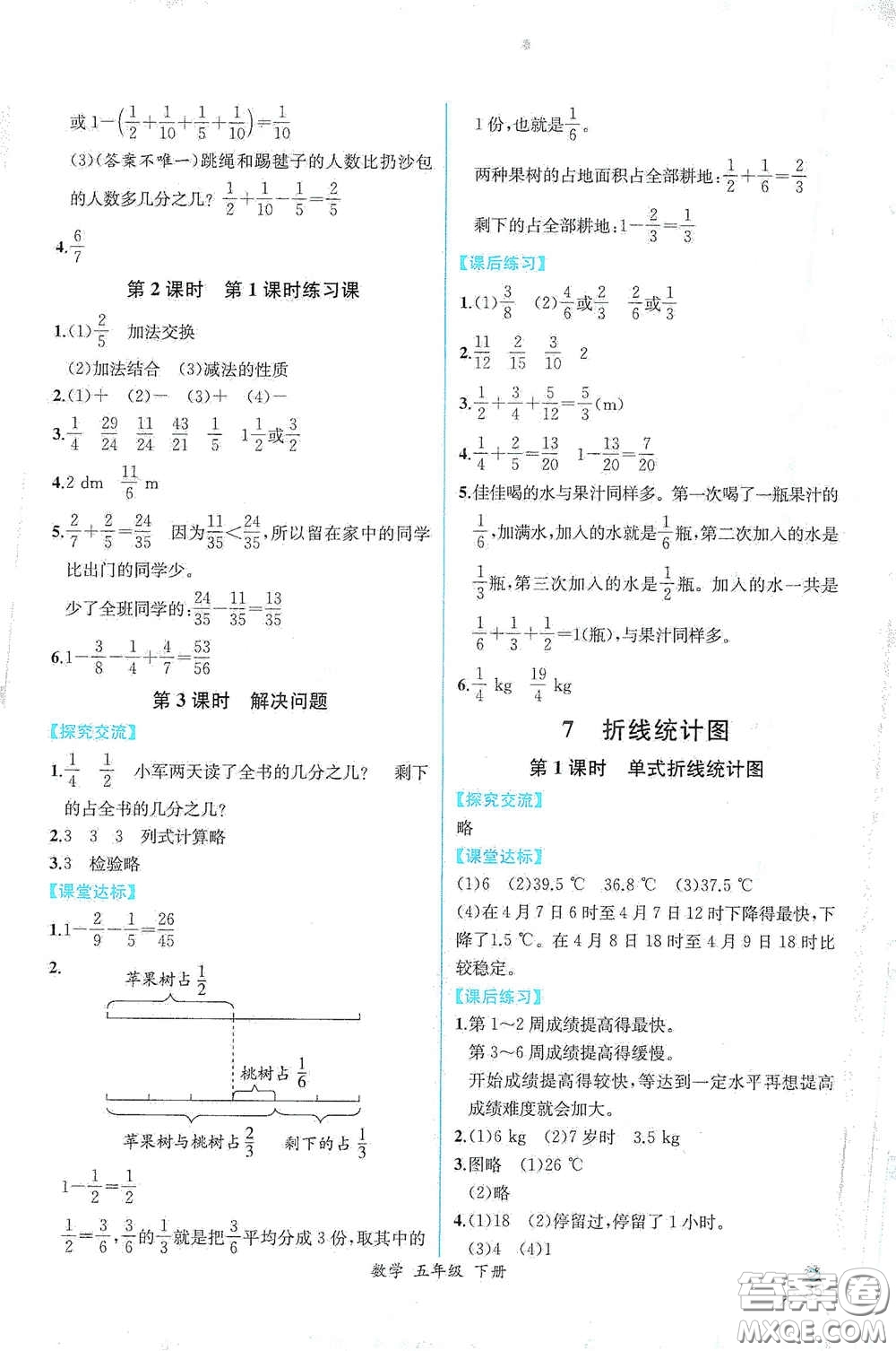 人民教育出版社2021同步導學案課時練五年級數學下冊人教版答案