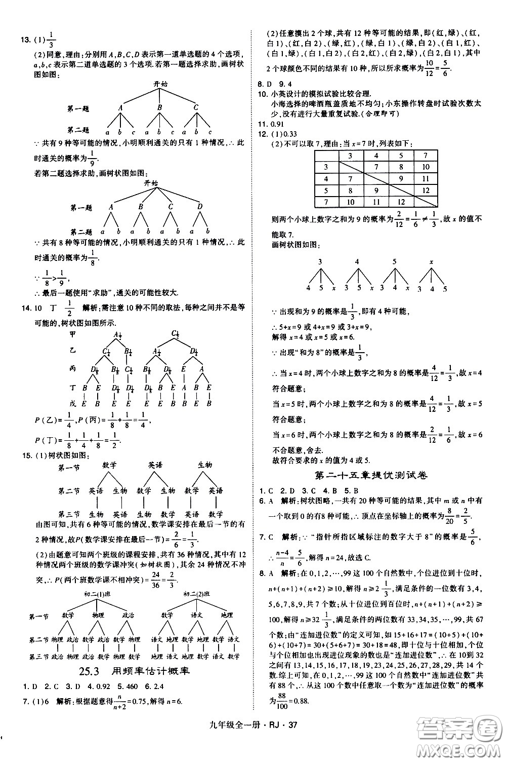 寧夏人民教育出版社2021學(xué)霸題中題數(shù)學(xué)九年級全一冊人教版答案