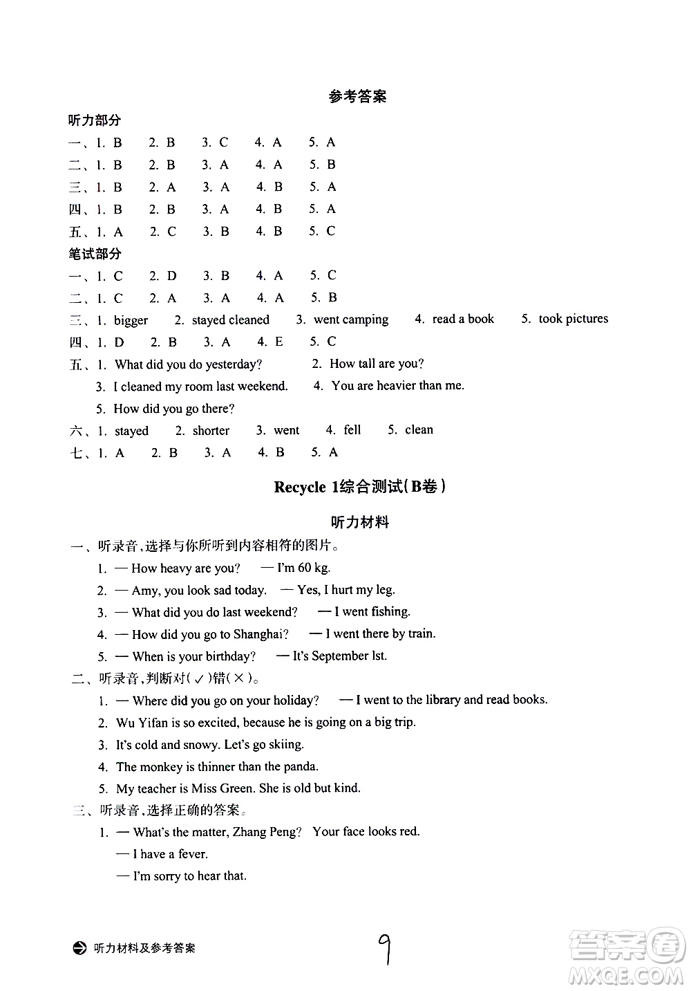 浙江教育出版社2021新編單元能力訓練卷英語六年級下冊人教版答案