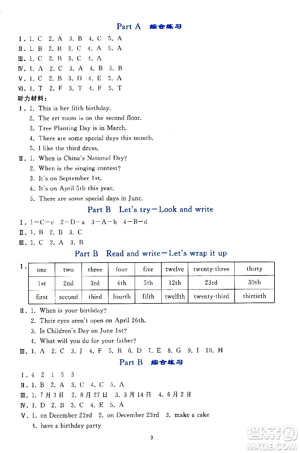 人民教育出版社2021同步輕松練習(xí)英語(yǔ)五年級(jí)下冊(cè)人教版答案