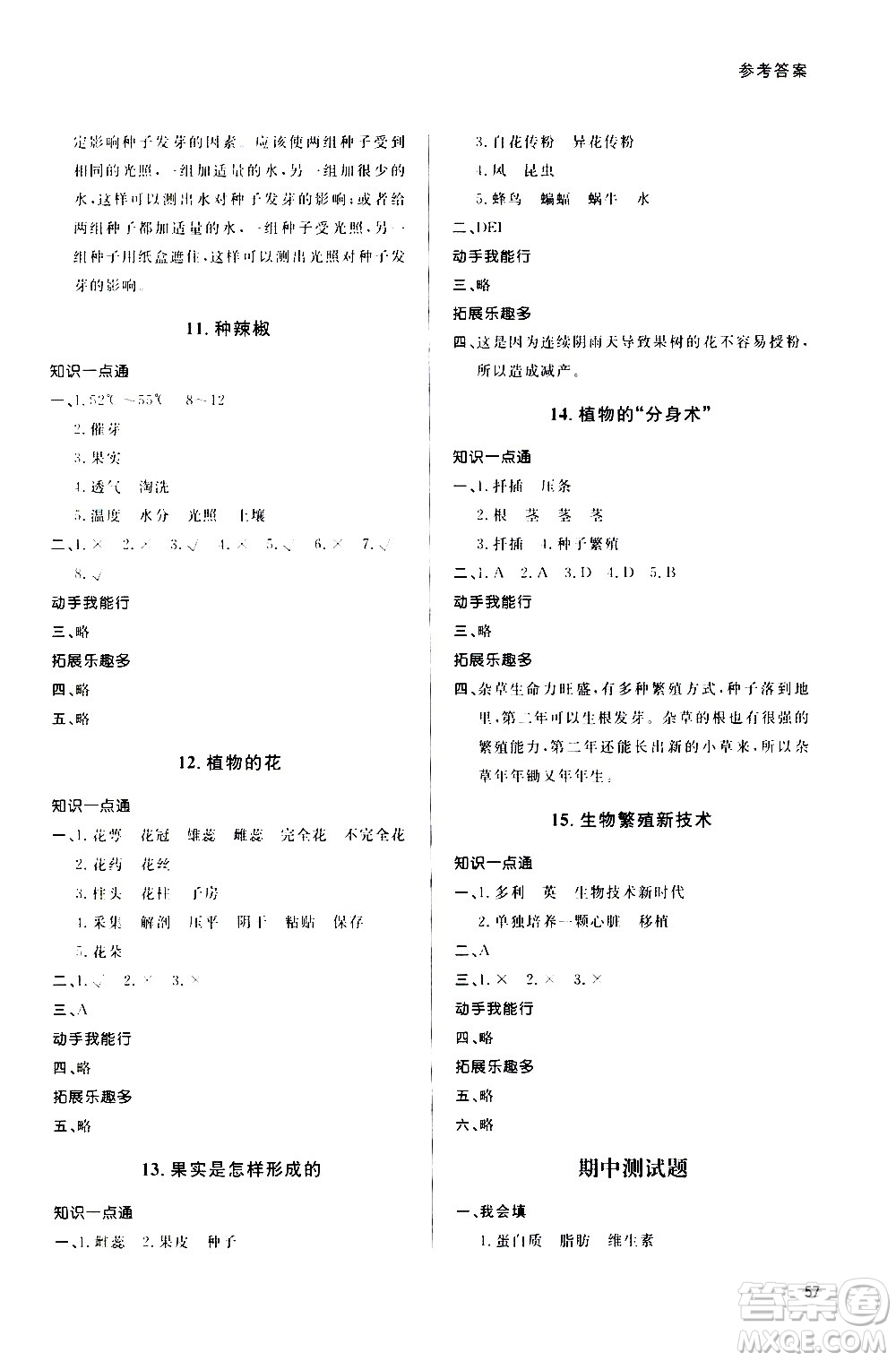 山東人民出版社2021六三制小學(xué)同步練習(xí)冊(cè)科學(xué)五年級(jí)下冊(cè)QD青島版答案