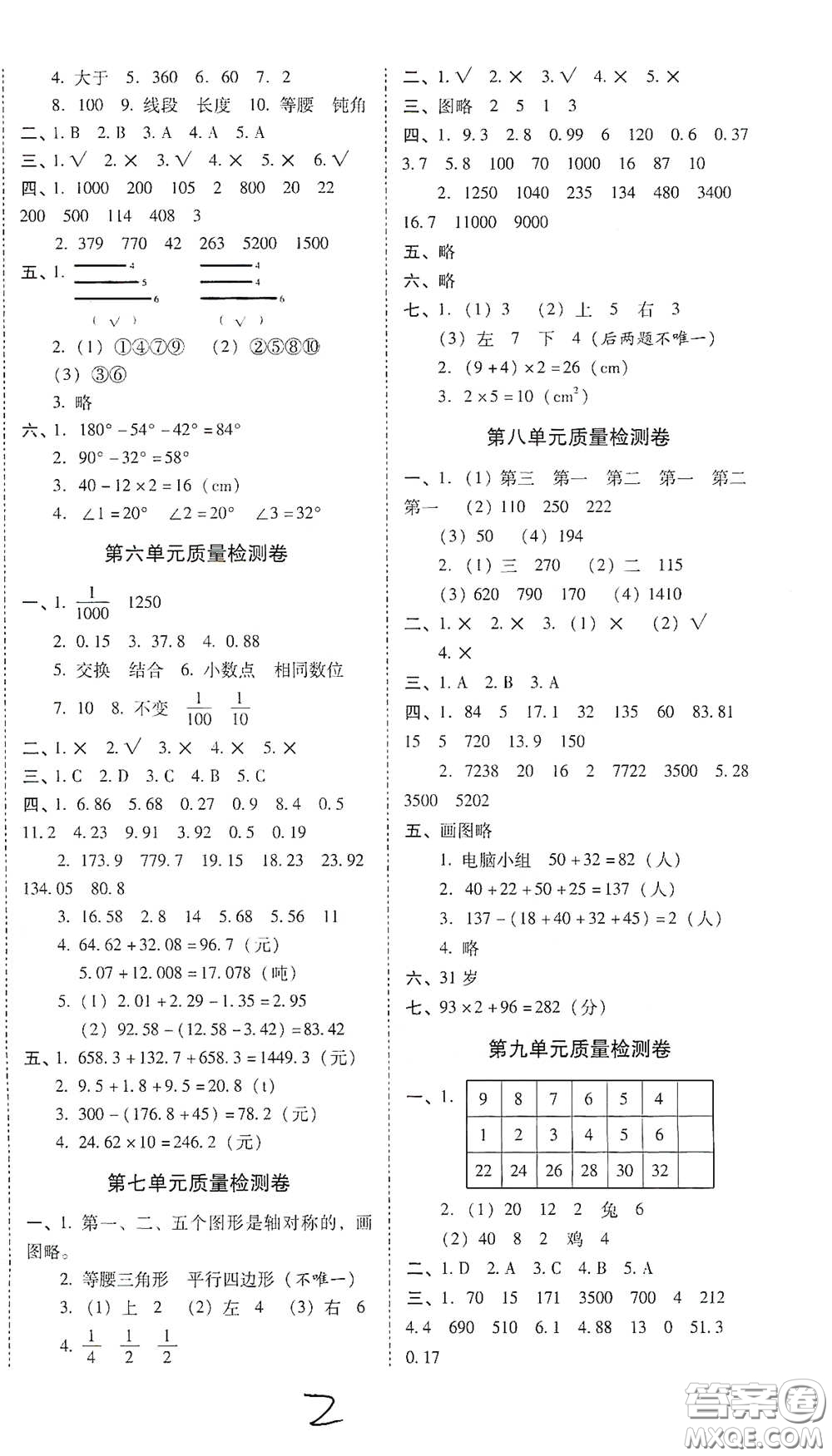 海南出版社2021云南師大附小一線名師核心試卷四年級數學人教版答案