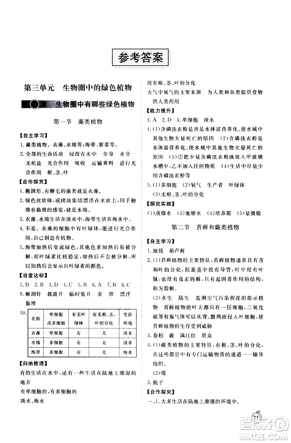 山東友誼出版社2021初中同步練習(xí)冊生物學(xué)五四制六年級(jí)下冊魯科版答案