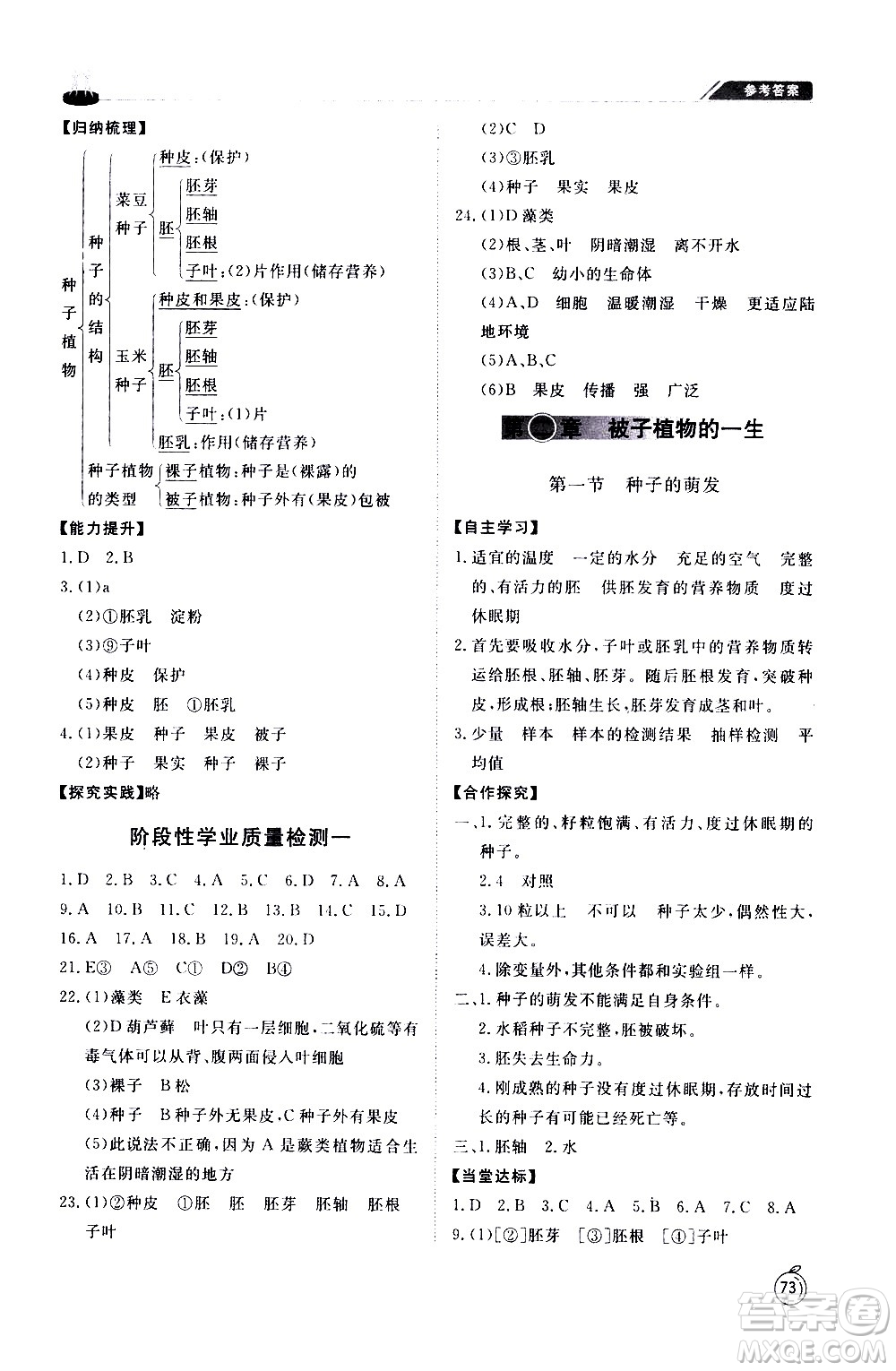 山東友誼出版社2021初中同步練習(xí)冊生物學(xué)五四制六年級(jí)下冊魯科版答案