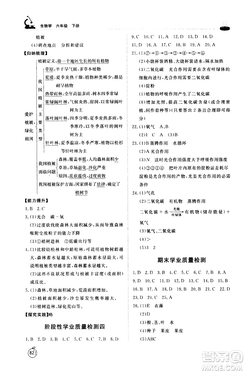 山東友誼出版社2021初中同步練習(xí)冊生物學(xué)五四制六年級(jí)下冊魯科版答案