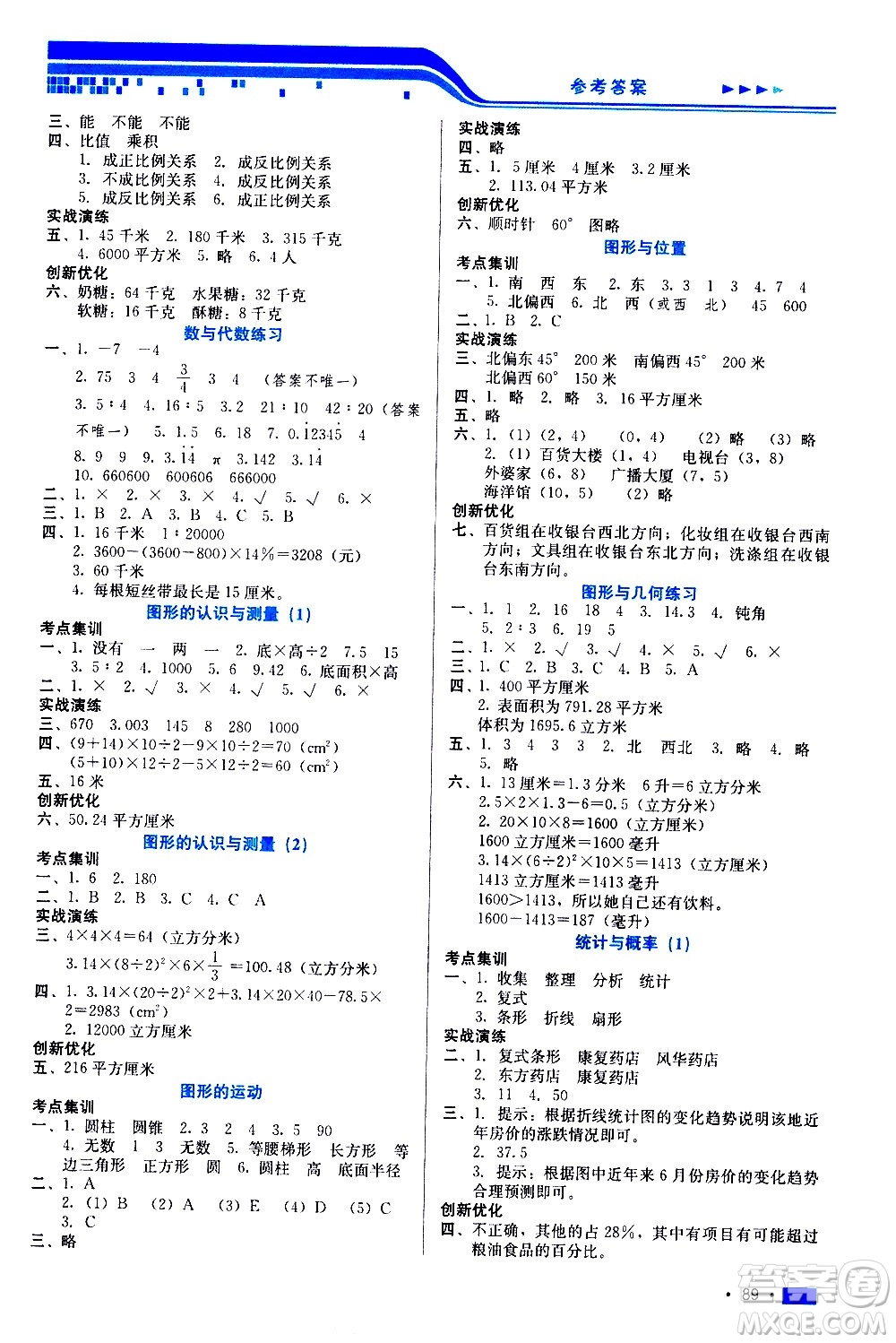 河北科學技術出版社2021練習新方案數學六年級下冊人教版答案