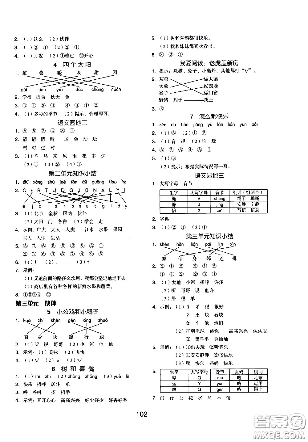 湖南少年兒童出版社2021智慧作業(yè)語文一年級下冊人教版答案