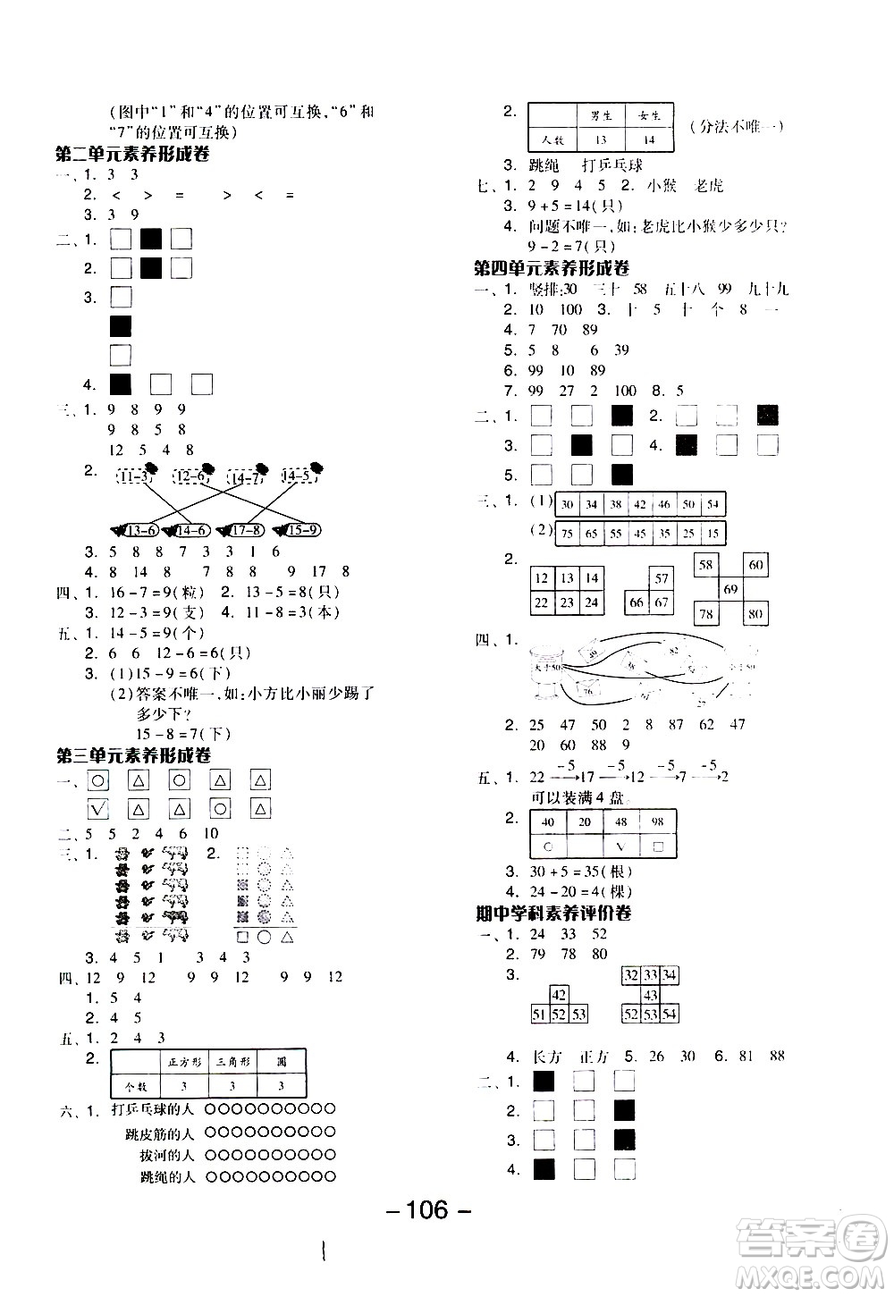 湖南少年兒童出版社2021智慧作業(yè)數(shù)學(xué)一年級下冊人教版答案