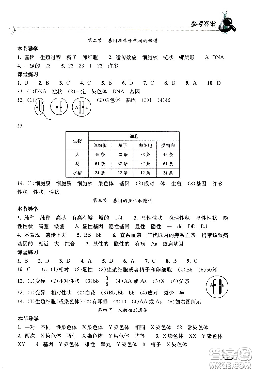 湖北教育出版社2021長(zhǎng)江作業(yè)本同步練習(xí)冊(cè)生物學(xué)八年級(jí)下冊(cè)人教版答案